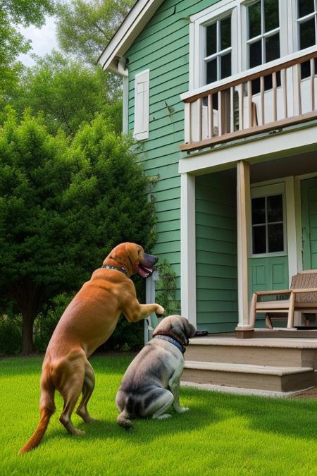 Cartoon neighbors angry on dog is loud outside of my lawn green