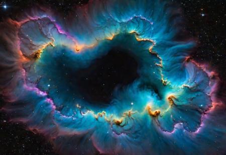 ((monstrous  ethereal ghostly maw contour:1.6 with black edge:1.2)), sharp sable teeth,(high quality), (masterpiece), (detailed), 8K, Captivating photograph captures the essence of a (cosmic nebula1.3) with (stellar clusters1.2) and (colorful gases1.2). (Celestial wonders1.2) unfold in the (vast cosmic canvas1.2), creating an awe-inspiring scene. Shot with Canon EOS Ra and Canon RF 85mm f1.2L USM lens. Trending on National Geographic Photography, monstrosity