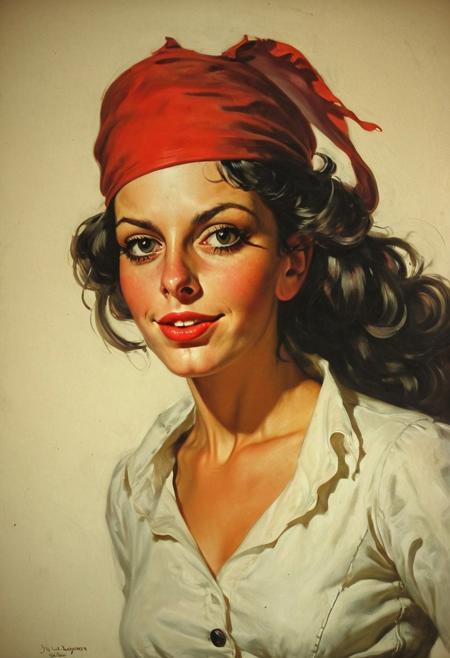 Facial expression style, illustration, ((clever pirate)) (Iranian:1.2) female (cute:1.4), (Gil Elvgren)