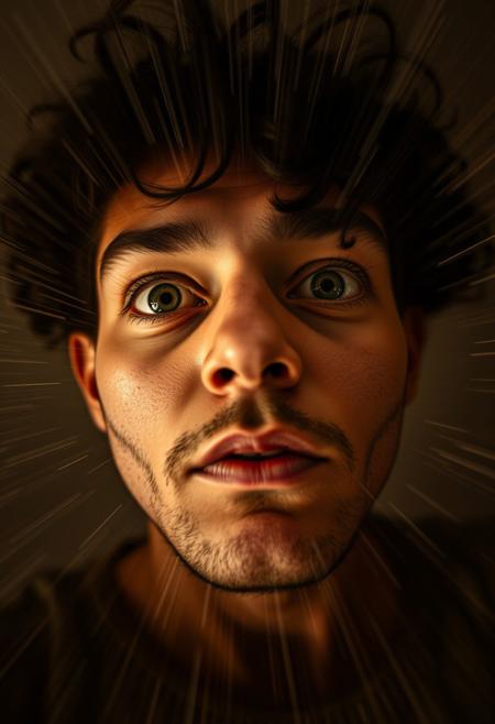 Low angle perspective long exposure photography. Natural earth tones, browns, beiges, muted colors. A person of color battling, surreal portrait, multiple eyes, optical illusion, capturing motion or light trails. Dreamy, hypnotic effect, ethereal and unsettling atmosphere.
