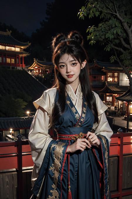 (soft illumination, low contrast),enchanting elegance, atmospheric depth, masterful technique, naturalistic representations, harmonious composition, creative refinement, striking juxtapositions,
1girl,long high bun hair,xiake, laughing, dynamic pose, 
outdoors, garden, east asia architecture