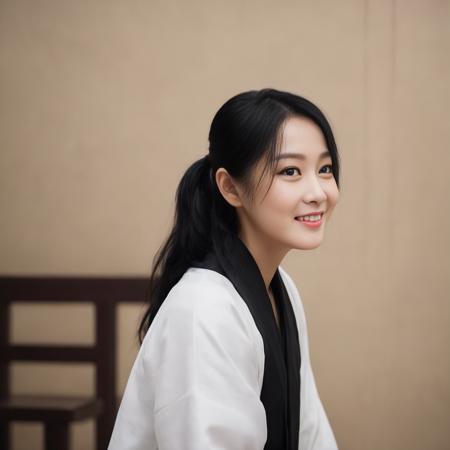 masterpiece,best quality,1girl,in black hanfu, shoulder-length hair,upper body,looking at viewer,smile,simple background <lora:OrientalWomenXL_V1-000008:0.6>