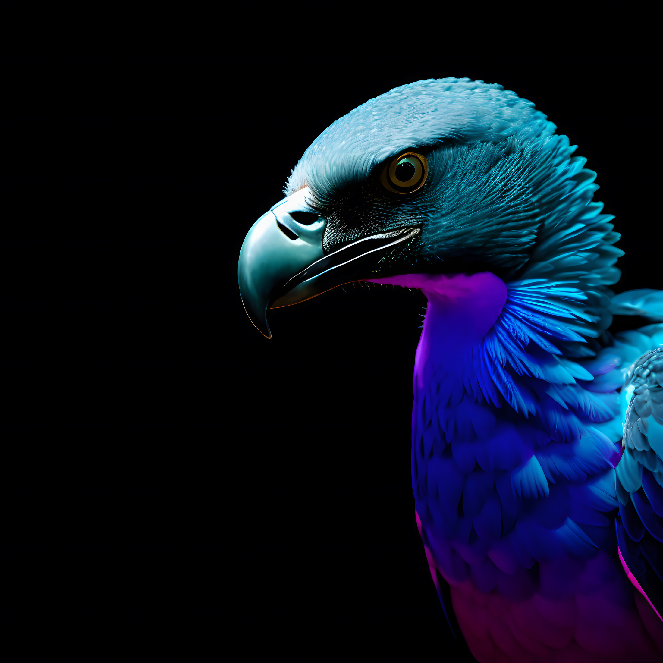 8k uhd, sharp focus, masterpiece, RAW photo, high quality, highres,
vulture bioluminescent purple teal lighting super real...