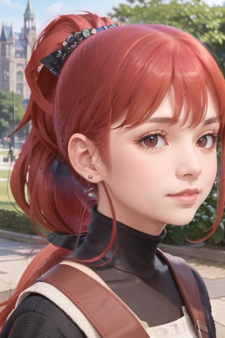 Milly\(milly)\, ponytail, brown eye <lora:Milly_The_Aristocrat_s_Otherworldly_Adventure_Serving_Gods_Who_Go_Too_Far-000011:0.85>, park background, stand ,masterpiece, more details, more lines