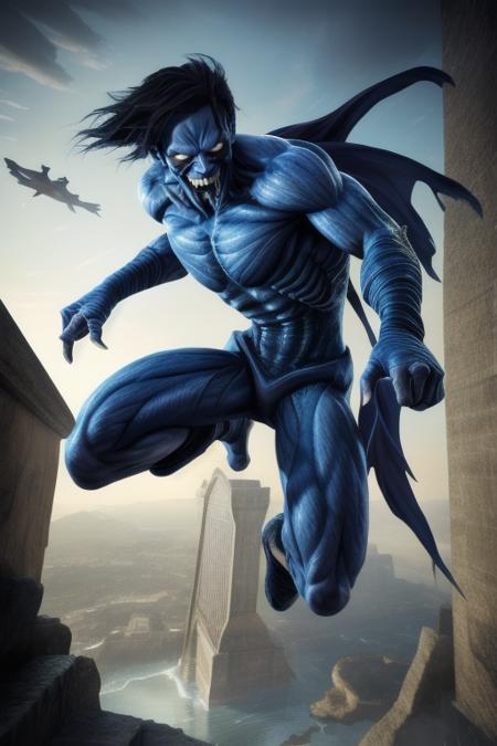 realistic photo of raziel  (jumping:1.3) in the sky ,high res, (detailed realistic image:1), insane details, soft,  pupils, (expressive face, detailed face:1), (realistic:1), (photorealistic, photo-realistic:1), full color, (3d:1), (highly detailed:1.2), masterpiece, 8k uhd,    <lora:raziel3:0.7>