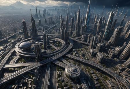 realistic, RAW photo, high quality, Stable_Yogis_PDXL_Positives, satellite photo of a huge <lora:CB_style XL SDXL v1.0:0.4>, made of , in , <lora:ck-nc-cyberpunk-IL:0.2> in the style of cknc vast city with sci-fi city,spiraling roads,lightning,massive cyberpunk sci-fi city, in , featuring <lora:Alien_Planet_Concept_Art_VW_Style_V2:0.4> alien, planet, scenery,<lora:teslapunkXL:0.0>
