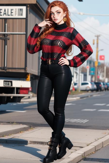 r3dstr1p3, long sleeves, sleeves past wrists, black pants, striped sweater, long sweater