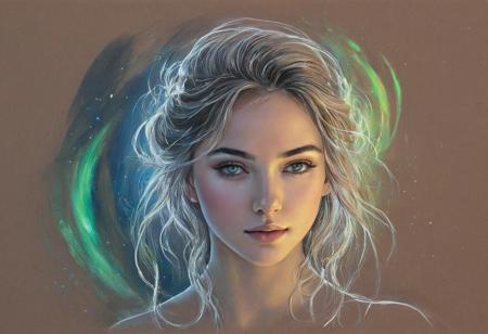 #pastel, #dry chalk drawing, #chalk on paper, #chalk shading, #chalk drawing, #tinted paper, #colored chalk drawing, #chalk shading, chalk drawing of northern lights in the form of (((woman made of northern lights: 1.5))), (((woman's ethereal head: 1.5))), #created entirely from the aether of the northern lights over the tundra, supernatural style, realistic style, infinite super high quality image and creation, infinite image detail, infinite realistic rendering, realistic global illumination, infinite special effect, Safronov Art by Giovanni Boldini, Andrey Atroshenko, Tanya Shatsevoy, Ross Tran, Anna Razumovskaya