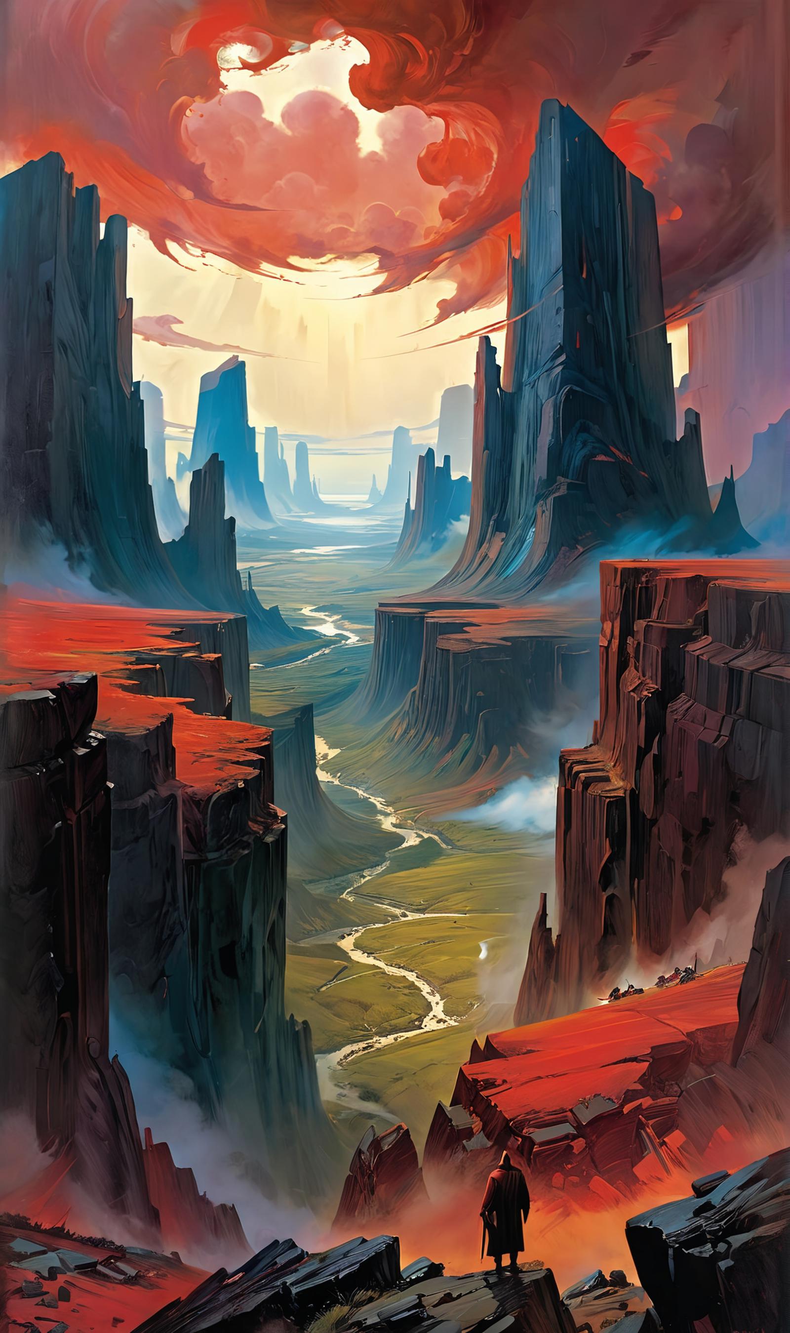 A Landscape of Mountains, Canyons, and a River