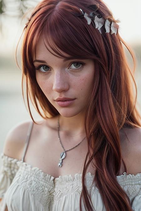 beautiful woman (EPM4d1s0nK4t3:.99), perfect hair with ((feather bangs:1.2)), jewellery, ((portrait)), (closeup:1.2), ((from the waist up)), (((  drydock :1.2 ))), natural skin texture,  ((  Smocked off-shoulder top and shorts :1.2)), 24mm, 4k textures, soft cinematic light, adobe lightroom, photolab, hdr, intricate, elegant, highly detailed, sharp focus, ((((cinematic look)))), soothing tones, insane details, intricate details, hyperdetailed, low contrast, soft cinematic light, exposure blend, hdr, faded, now, ("I've got a bad feeling about this.":1.1)