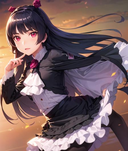 (ultra detailed),(masterpeace),(best quality),(photorealistic), beautiful lighting,CG,(colour:1.2),1girl, solo, day,park, <lora:kuroneko_oreimo_V1:1>,gokou ruri, black hair, long hair, straight hair,red eyes, black dress , black pantyhose, pumps,flower hair band