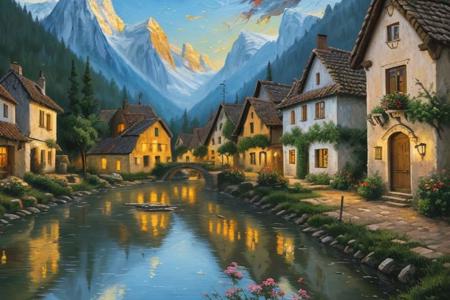 village style housing, 
stunning 21th century european village scenery, 
detailed and intricate environment, 
oil painting, 
palette knife soft brushstrokes, 
heavy strokes, 
dripping paint, 
art station on trend, 
sharp focus, 
intricate details, 
highly detailed, 
oil painting, 
heavy strokes, 
paint dripping