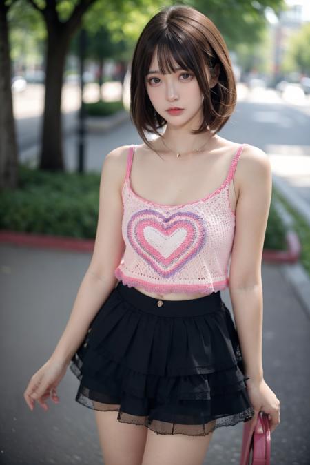 Twinkle,heart,pink camisole,black skirt,socks,