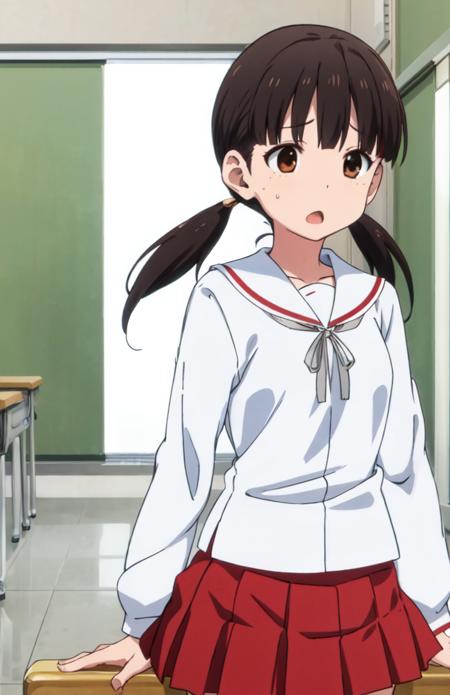 <lora:miyuki_ver1.0:0.6>  miyuki, short twintails, low twintails, small breasts, school uniform, white shirt, long sleeves, (red skirt:1.2),white ribbon,
(masterpiece:1.1), best quality, ultra-detailed, high resolution, super detailed skin, perfect anatomy, detailed,
(chestnut mouth:1.2), solo