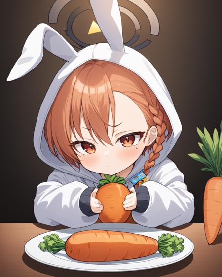 neru \(blue archive\),1girl, solo, rabbit_costume, carrot, plate, looking_at_viewer, braid, new_year, happy_new_year, food, animal_hood, blush, sitting, scowl, v-shaped_eyebrows, hood_up, mole_under_eye, signature
<lora:neru_(blue_archive)_image1870_2023-11-28:1>halo. gorgeous,key visual, vibrant, studio anime,award-winning, professional, highly detailed,high budget, cinemascope