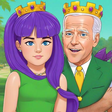 crown green dress purple hair