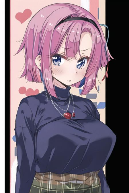 momigi,mochizuki_momiji, blue_eyes, pink_hair,short_hair,black_hair_ribbon_left_side black_turtleneck_sweater,pencil_skirt