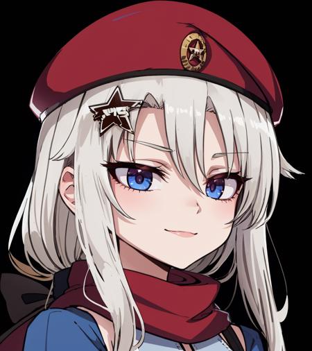 <lora:9a91:1>,1girl,9a91star,dark background,intense shading,glowing eyes,evil smile,beret,scarf