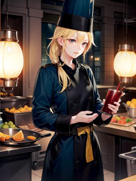 (hyper extreme detailed),(masterpeace),(hyper extreme),(photorealistic),CG,(colour:1.2), beautiful lighting,light from the front,official art, solo,standing, <lora:femal_chef:1>,femal_chef,