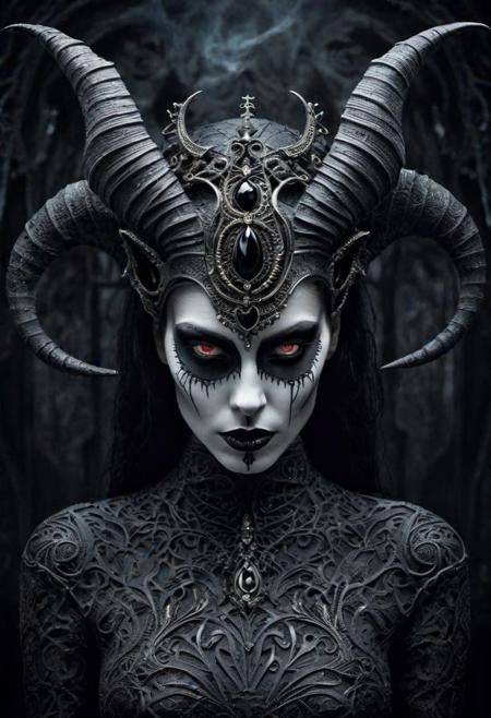 gothic style surrealist art An incredibly beautiful black succubus girl, dazzling beauty, drinks the soul of a man looking at her from an open skull, turning him into a withered mummy . dreamlike, mysterious, provocative, symbolic, intricate, detailed . dark, mysterious, haunting, dramatic, ornate, detailed