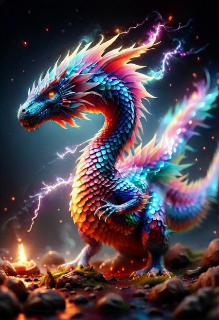p1nk1r1sc4l3s,
made out of iridescent scales,dragon,flaying at viewer,facing viewer,wings fully stretched, realistic, The background is the silhouette of a dragon emerges from the light, brilliant scaled dragon, creating a dynamic and visually striking composition. Particles of light scatter through the air, adding to the mystical atmosphere.  resulting in a captivating image that radiates energy and intensity, snowing, , bright thunder, red fireflies lightning <lora:CyberRealistic_Negative-neg:1> <lora:patty_cake:1> <lora:detailed_notrigger:1>  flux-style