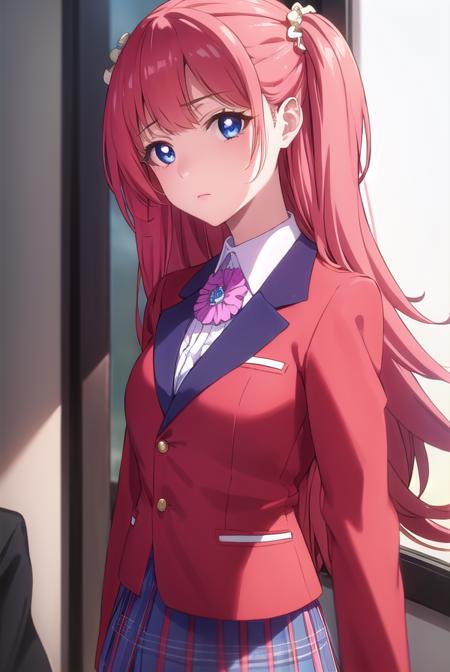 yumemiyumemite, <lora:yumemi yumemite s2-lora-nochekaiser:1>,
yumemi yumemite, long hair, blue eyes, very long hair, pink hair, two side up,
BREAK skirt, shirt, school uniform, jacket, white shirt, pleated skirt, collared shirt, black skirt, blazer, (red jacket:1.5),
BREAK indoors, classroom,
BREAK looking at viewer, (cowboy shot:1.5),
BREAK <lyco:GoodHands-beta2:1>, (masterpiece:1.2), best quality, high resolution, unity 8k wallpaper, (illustration:0.8), (beautiful detailed eyes:1.6), extremely detailed face, perfect lighting, extremely detailed CG, (perfect hands, perfect anatomy),