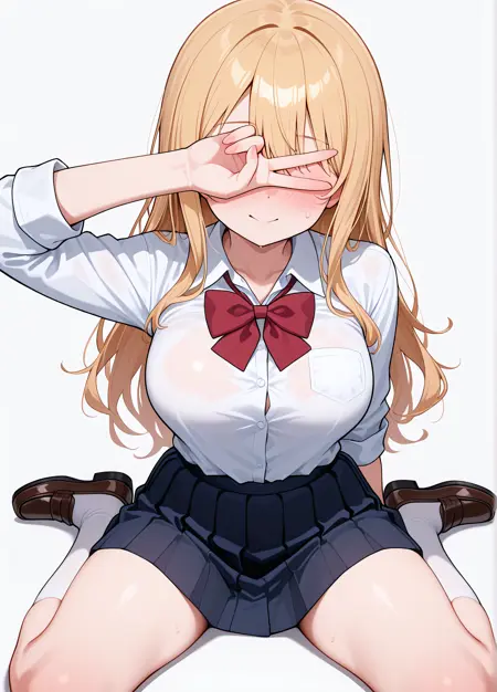 Covering eyes by v-sign