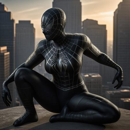 score_9, score_8_up, score_7_up, best quality, realistic, masterpiece, beautiful detail, hyperrealistic, afternoon sky, ((1girl, woman body, big breasts)), amazing detailed full body portrait of a beautiful girl, wearing a realistic and highly detailed black raimi spider-man suit , wears black spiderman mask, ((huge muscular girl)), ((sitting, spread legs)), suit covered entire body and hand, black spiderman gloves, (full body), (dirty skin), close up, octane render, highly detailed, volumetric, dramatic lighting, (highest quality:1.1), (HDR:1.3), (top quality, best quality), realistic, high definition, sharp contrast between light and shadow, athletic and fit physique, highly detailed and accurate portrayal, photorealistic rendering, tense and alert atmosphere cinematic scene, cinematic lighting, intricate detail skin and facial texture, lifelike expression, accurate character design, dynamic pose, interesting and complex background details,