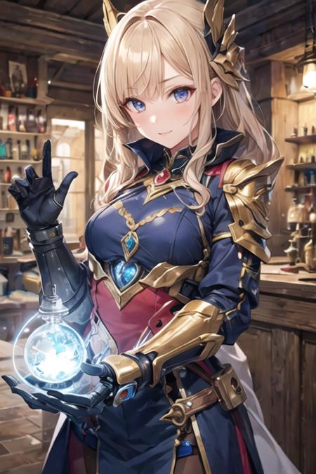 1girl,alchemist costume,clothed,fantasy,mechanical arms,dim lighting,