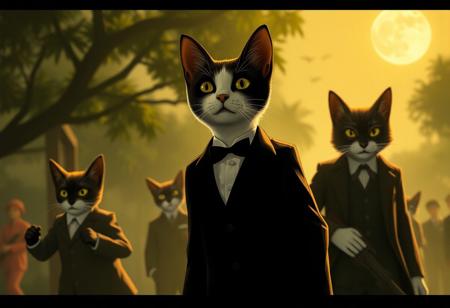 In the heart of 1950s French Indochina, a tuxedo cat named Cole leads an unlikely band of feline rebels. These time-traveling cats, known as the Feline Resistance, utilize their unique abilities to navigate through history. Their mission: to thwart the sinister plans of vampire werewolves who aim to reshape the revolution for their dark purposes.
As Cole embarks on a perilous journey through time, he discovers that the vampire werewolves have infiltrated the Nationalist Movement, sowing discord among the rebels. With a mix of cunning and grace, Cole and his squad must charm both humans and felines alike, uniting the divided factions against this extraordinary threat.
Amidst battles and alliances, Cole learns a shocking truth: the leader of the vampire werewolves is a former feline ally, turned by a thirst for power. With the revolution hanging in the balance, Cole must confront his former friend in an epic showdown, where loyalty is tested and the fate of both the feline world and humanity rests on his agile paws. In a twist of fate, a moment of empathy could turn enemies into allies, changing the course of history forever.