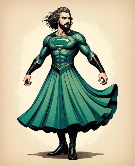 Aquaman , superhero , Marvel Comics, Arthur Curry
vector, illustration, flat shading, grainy texture, grain
Minimalist vector graphic style illustration,beautiful and dreamy,inspired by Tim Burton's cartoon,
man with dance skirt 'tutu', dress
<lora:grainy-v1:0.7>