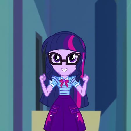 SciTwi EQG glasses ponytail blue hair purple skin and eyes