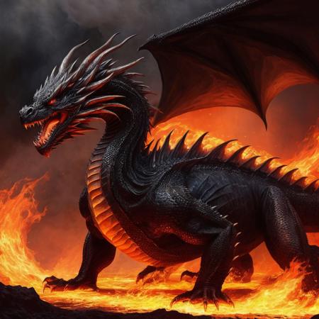 Big black dragon, fire atmospheric, magma