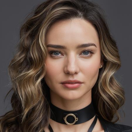 Professional portrait photograph of a woman with wavy long hair with a thin leather choker around her neck and has (glossy lips), Nikon Z9, looking at the camera, realistic matte skin, (highly detailed), ((skin texture)), (sharp focus), high-res