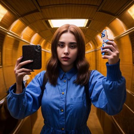 A selfie style photo of the last 25 year old woman from the last day of human kind on earth, extremely detailed, apocalypse, end of times