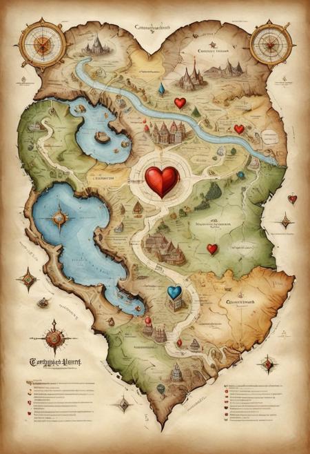 detailed and convoluted cartographers map of the way to your stupid heart on parchment