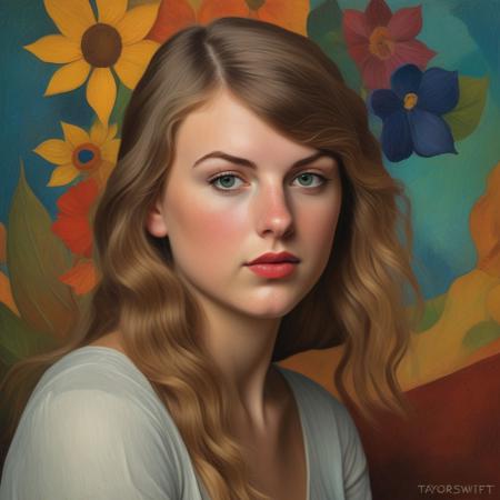 taylor swift portrait in the style of gauguin, pg rated, surrealist