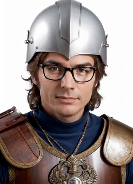 ap1  , headshot, man, solo, man wearing  Roman-Style Armor, Helmet with Crest, Gladius Sword, Shield  hornrimmed glasses, full body, full body shot, white background, no background, PNG, natural lighting, no shadows, ultra detailed, hyperrealistic, 80mm, 4k, 8k, 8k realistic, sharp focus, intricate, high resolution <lora:AustinPowers:.75>