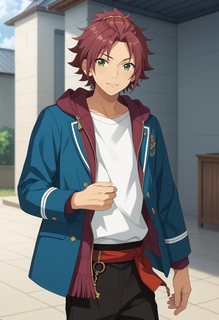 mao isara, red hair, green eyes,