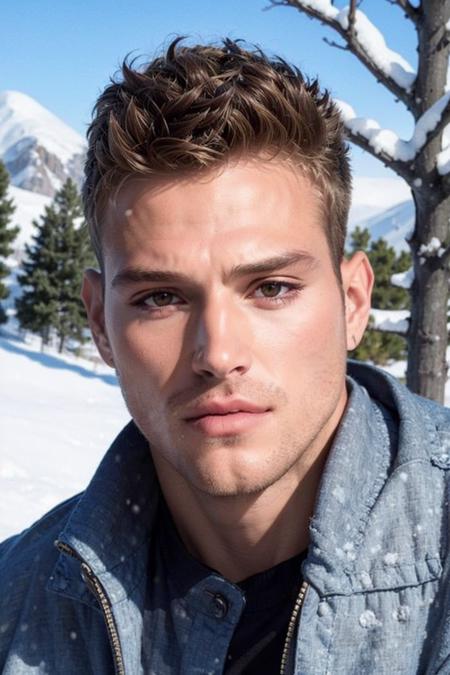 ((masterpiece)), ((best quality:1.2)), High Resolution, 8k, (ultra_realistic:1.3), (photorealistic:1.4), (instagram model, handsome:1.2), sharp focus, a close up shot of (matthewnoszkakm), model pose, wearing winter attire, snow in the mountains, trees everwhere, middle of nowhere, daytime, ((looking at viewer)), <lora:MatthewNoszkaKM_13:0.8>