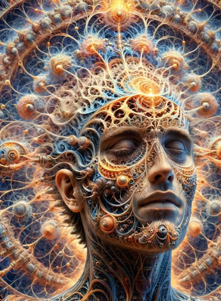 ral-frctlgmtry, a young man on acid realizing that all matter is merely energy condensed to a slow vibration, that we are all one consciousness experiencing itself subjectively, there is no such thing as death, life is only a dream, and we are the imagination of ourselves,  <lora:ral-frctlgmtry-sdxl:1>