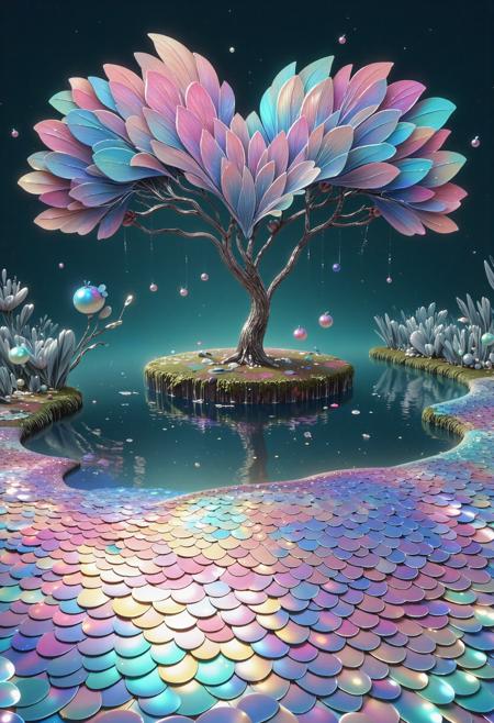 8k 2D Game art, intricate background, full body shot of a (p1nk1r1sc4l3s,made out of iridescent scales, an apple, very detailed, made of iridescent scales:1.3) , centered Navy Blue and Olive background, desolate pond and Deep space in background, at Nighttime, soft focus, (by Pedro Almodovar:1.2) , Vivid, Mystical, Thriftcore, cinematic lighting, vanishing point, Kodak portra, electric blue and electric pink flakes, sloppy strokes, artstation, trending on CGSociety