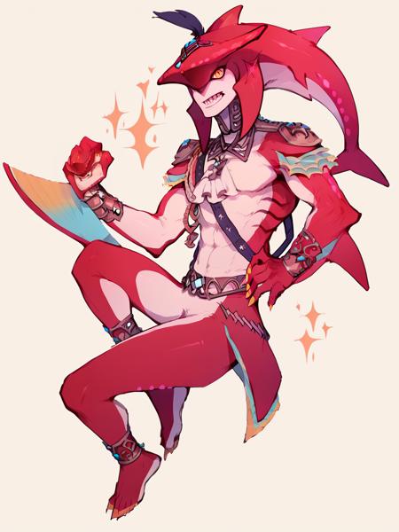 prince sidon, zora, 1boy, solo, yellow eyes, sharp teeth,