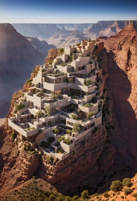 (The colonial city of the future, in the mist-filled Grand Canyon, on an unknown Earth-like planet, 2 moon on sky, Spaceship flight connects colonies:1.3), (Richard Meier:1.2), (Mario Botta:1.3), (avant-garde, future, reality, science fiction, photorealistic), (modern architecture:1.2), 
(Large Files, Ultra Realistic, 8K, 16k, FHD, HD, VFX, Perfect, Photography, composition, Architecture Sales Photography, Architecture Competition, Ultra High Resolution, Cinematography, High Resolution Image:1.1), (dramatic lighting, direct sunlight, ray tracing, clear shadow:1.2),  (real landscape:1.1), (blurred background:1.0), (urban background, more_details) ,
ac_neg1, great lighting, clear, hillscastel, frames