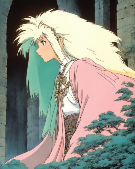 80s anime still, a beautiful girl in a mysterious dungeon, dark fantasy, anime retro, muted pastel colors, natural skin color, by Tsukasa Hojo and Toshihiro Kawamoto