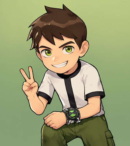 ben,green eyes, short hair,omnitrix,