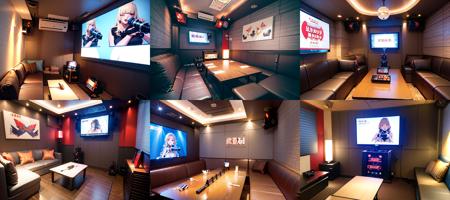 masterpiece, best quality, ultra-detailed, illustration,
karaokeroom, karaoke, microphone,