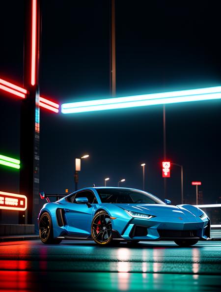 cyberpunk 2077 supercar, blue, in cyberpunk 2077 city photoshoot, running at high speed, glowing lights, speed sensation, well framed at middle range, neon colored luxury rims, slammed, extreme detail, illegal race car, extreme photorealistic, 3D, 8k, Hyper detailed car, perfect soft lighting, great lighting, car photography, fisheye lens, raining, reflection, octane render, high quality, fog, smoke