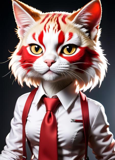 comic there is a cat with a red tie and a red suit, anthro cat, anthropomorphic female cat, female fursona, furry character portrait, an anthro cat, 3d model of a japanese mascot, realistic anime cat, anthropomorphic lynx, for hire 3d artist, realistic anime 3 d style, 3 d character, 3d character<lora:AnimAl P FFusion (TX Encoder):1> . graphic illustration, comic art, graphic novel art, vibrant, highly detailed