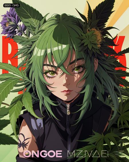 magazine cover about anime girls smoking marijuana, pot plant, huge cannabis flowers with dark leaves, animag, graphicdesign, commercialgraphic, gannabis, perfect face, <lora:AniMag:1> <lora:GANnabis-000009:0.65>, large bold print, stylized font